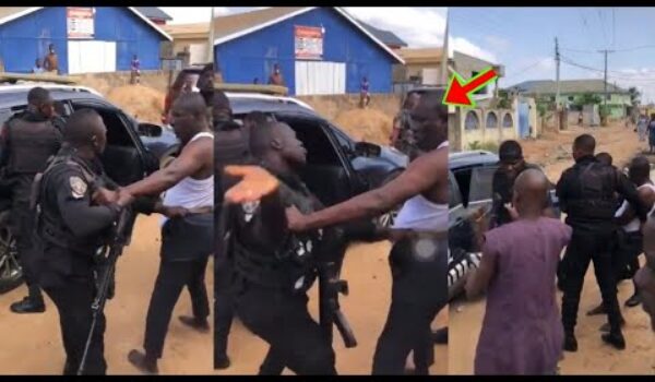 Watch Full Act!on Video Of Ghana Police Officers And A Man Who Is Res!sting An Arr£st