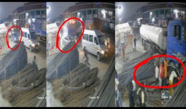 Konongo Acc!d£nt: Clear CCTV F00tage Of Where The Fuel Tanker Crú$hed The Hyundai Elantra