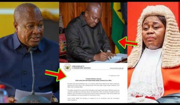 Breaking News: President Mahama officially removes Chief Justice Gertrude Torkornoo