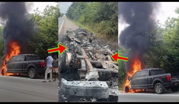 Ɛka aba fie, Someone’s Brand New Ford Completely Burnt Into Ashes, All The Metals Burnt Into Ashes