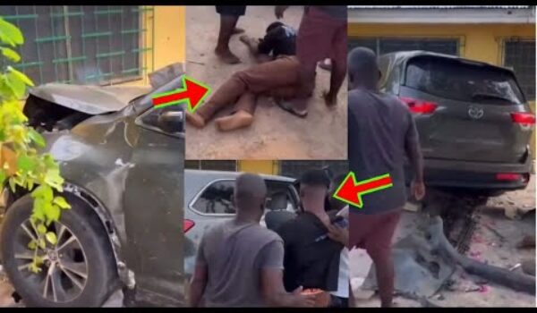 Foiled: Phone Snatcher Driving Toyota Highlander Crashed Into Someone’s House in Teshie Nungua