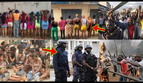 Techiman: See How Techiman Boys Are Fighting Ghana Police For Trying To Arrest The Ashawo Girls