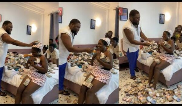 Kumawood Actor Oteele Surprises Wife With Plenty Bundles Of Money On Her Birthday